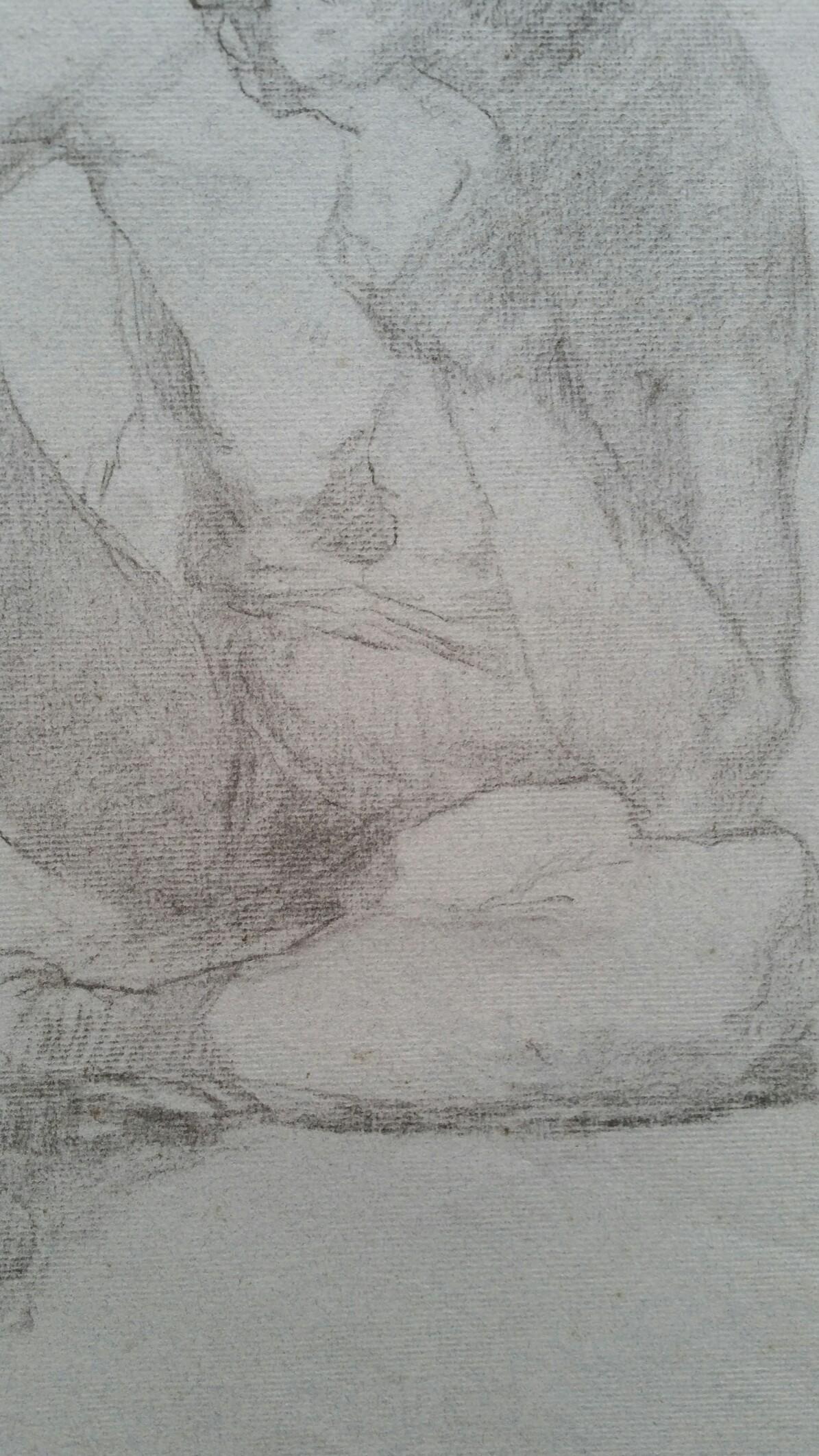 English Graphite Portrait Sketch of Male Nude, Seated 2