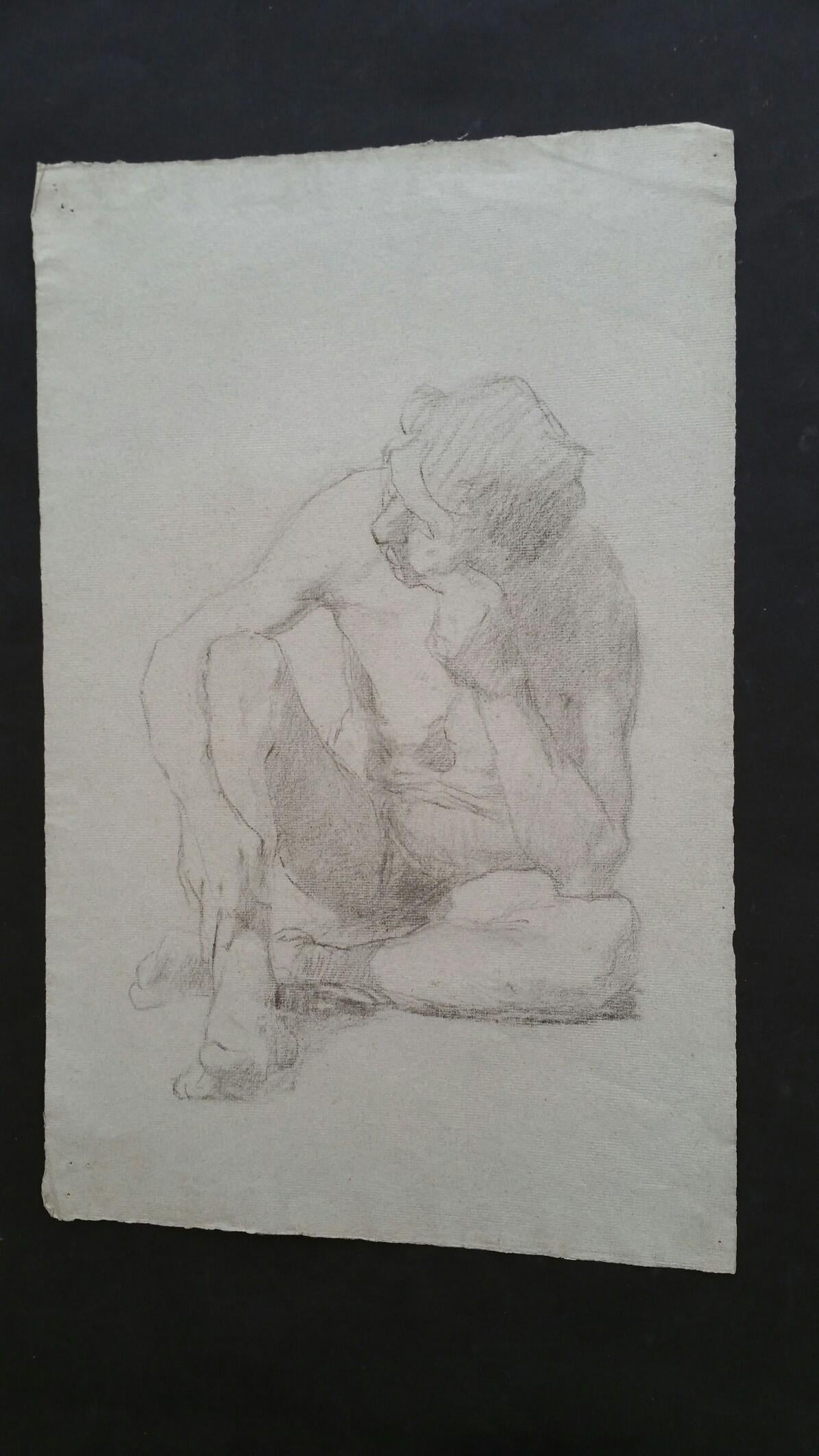 English Graphite Portrait Sketch of Male Nude, Seated 6