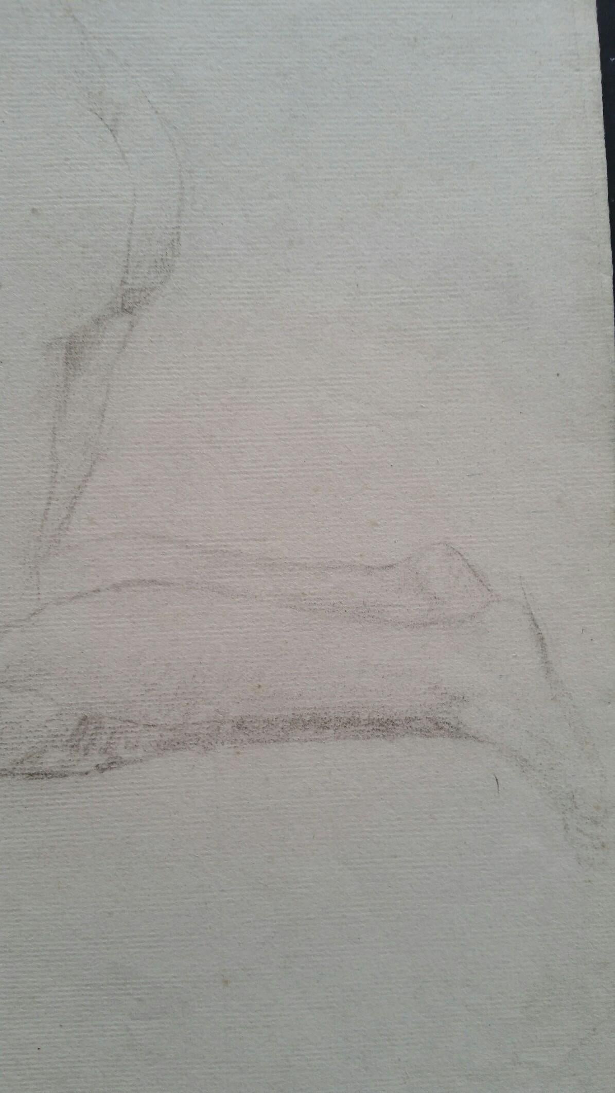 English Graphite Portrait Sketch of Female Nude, Kneeling For Sale 1