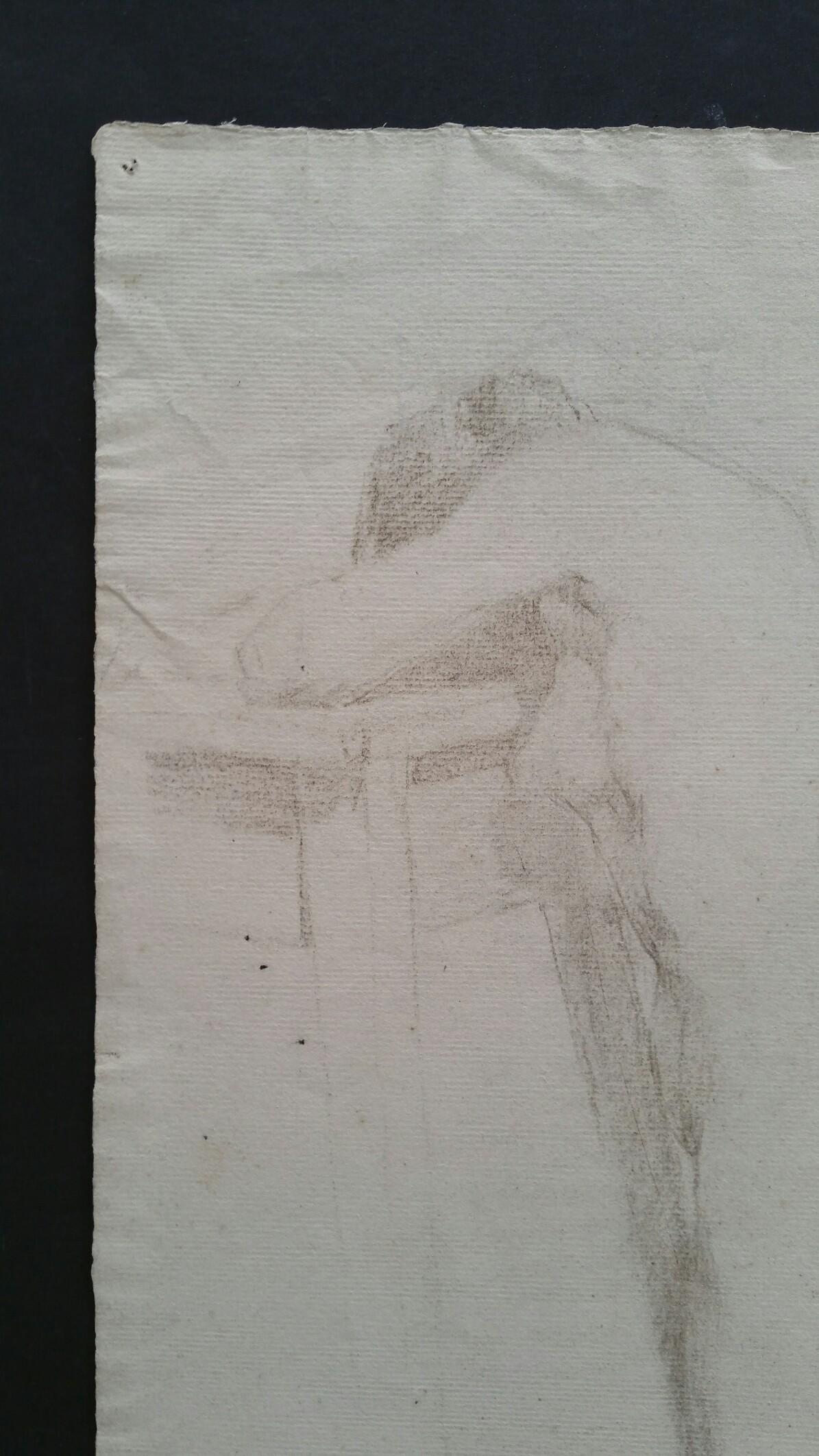 English Graphite Portrait Sketch of Female Nude, Kneeling For Sale 4