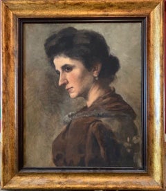 1930's French Oil Painting Portrait of a Pensive Lady