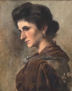 1930's French Oil Painting Portrait of a Pensive Lady