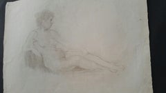 English Antique Portrait Sketch of Reclining Female Nude (double sided)