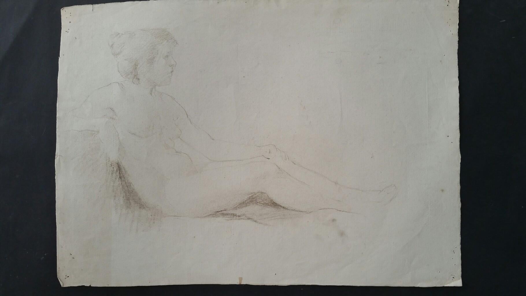 English Antique Portrait Sketch of Reclining Female Nude (double sided) For Sale 8