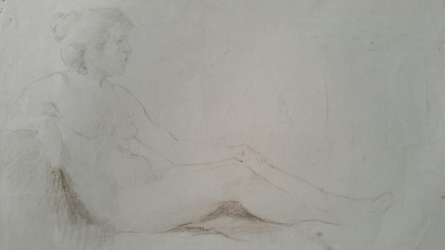 English Antique Portrait Sketch of Reclining Female Nude (double sided) For Sale 6