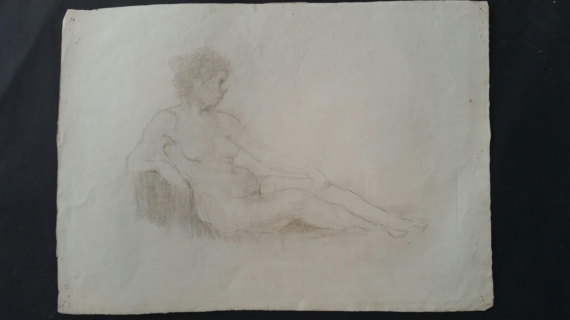 English Antique Portrait Sketch of Reclining Female Nude (double sided) For Sale 5