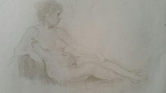 English Antique Portrait Sketch of Reclining Female Nude (double sided)