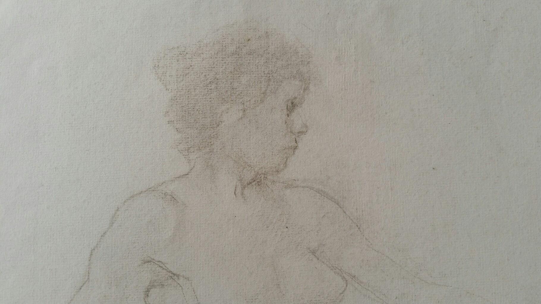 Boceto de retrato antiguo inglés de desnudo femenino reclinado (doble cara) - Art Impresionista de Henry George Moon