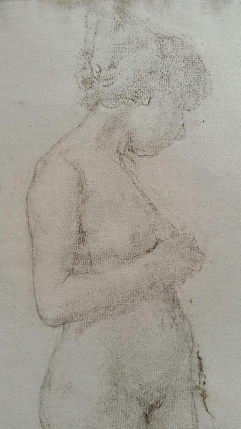 English Antique Portrait Sketch of Female Nude Standing - Art by Henry George Moon