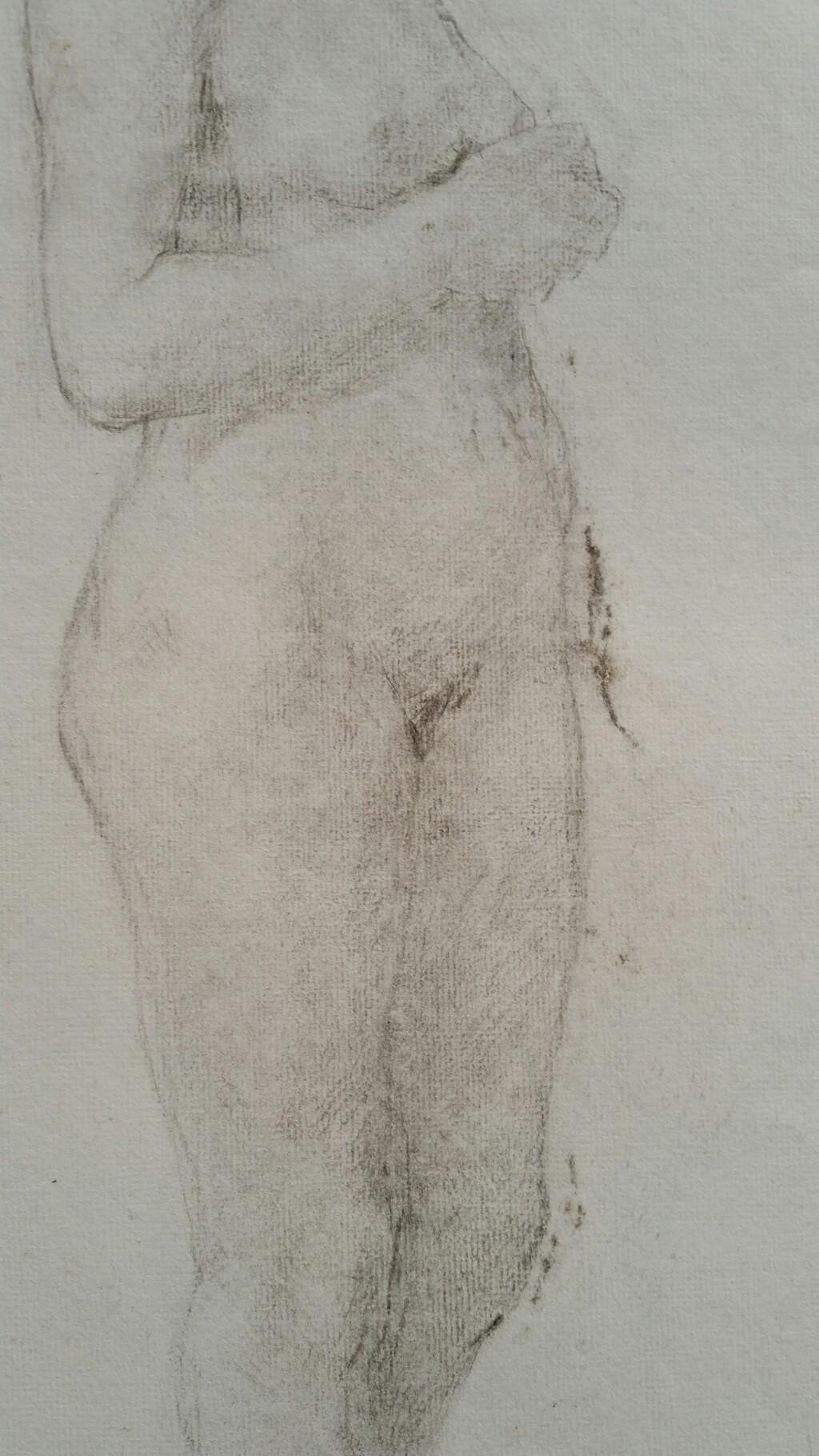 English Antique Portrait Sketch of Female Nude Standing 1