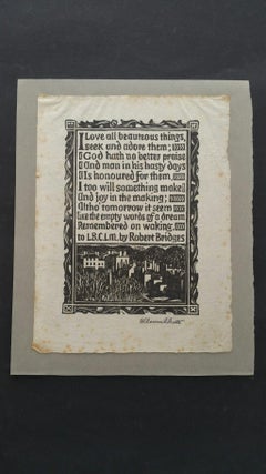 Englischer antiker englischer Holzschliff-Sticker, signiert, Prose von Robert Bridges