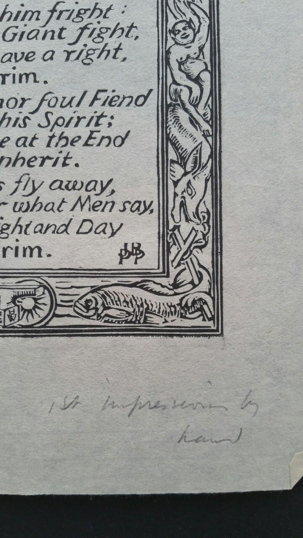 Gravure sur bois ancienne anglaise, avec inscription, de Bunyan Hymn - Gris Print par Henry Clarence Whaite