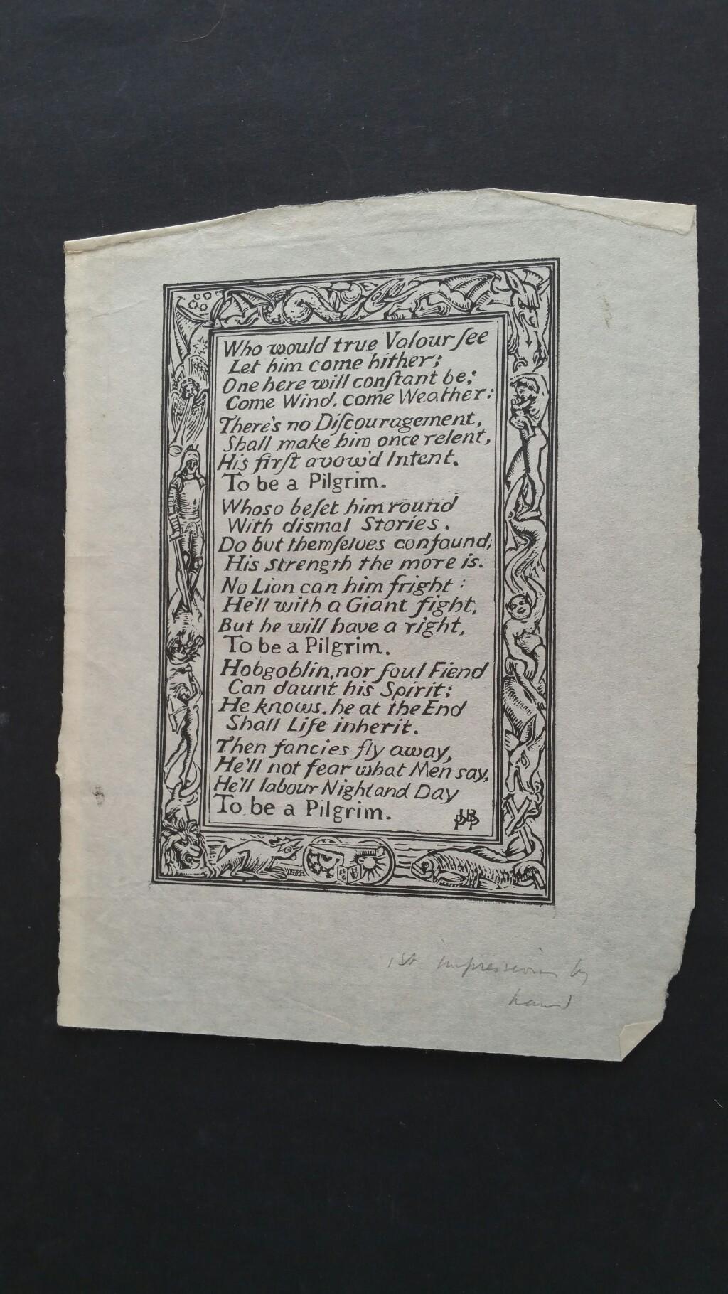 English Antique Woodcut Engraving, Inscribed, of Bunyan Hymn - Modern Print by Henry Clarence Whaite