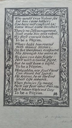 English Vintage Woodcut Engraving, Inscribed, of Bunyan Hymn