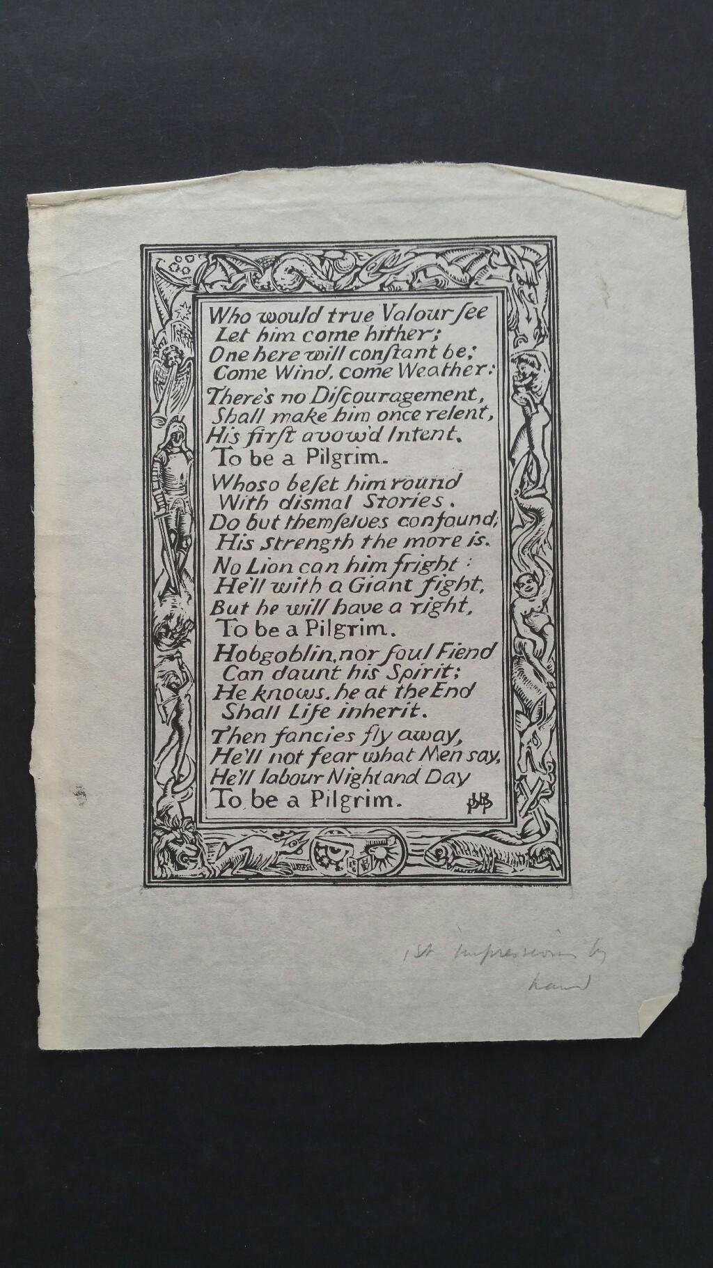English Antique Woodcut Engraving, Inscribed, of Bunyan Hymn - Print by Henry Clarence Whaite
