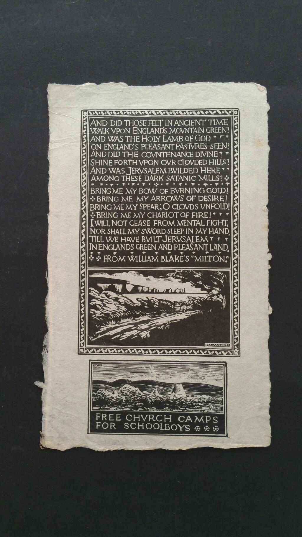 English Antique Woodcut Engraving, William Blakes's Milton - Black Print by Henry Clarence Whaite