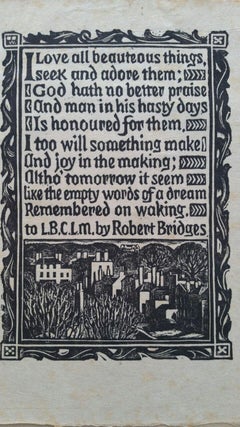 English Vintage Woodcut Engraving, of Prose by Robert Bridges