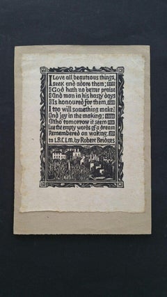 English Antique Woodcut Engraving, of Prose by Robert Bridges