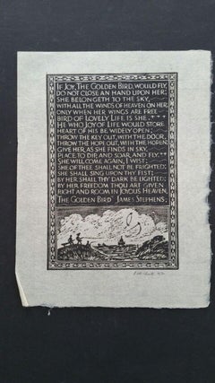 English Antique Woodcut Engraving, Signed, James Stephens Prose