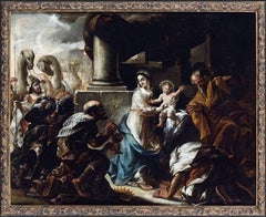 Antique The Adoration of the Magi 17th Century Austrian Old Master Oil Painting
