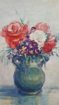 French Watercolour Ecole de Paris Mid 20th Century Floral Display 