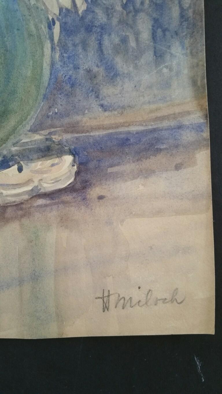 Acquerello francese Ecole de Paris Mid 20th Century Fiori bianchi - Painting di Henri Miloch