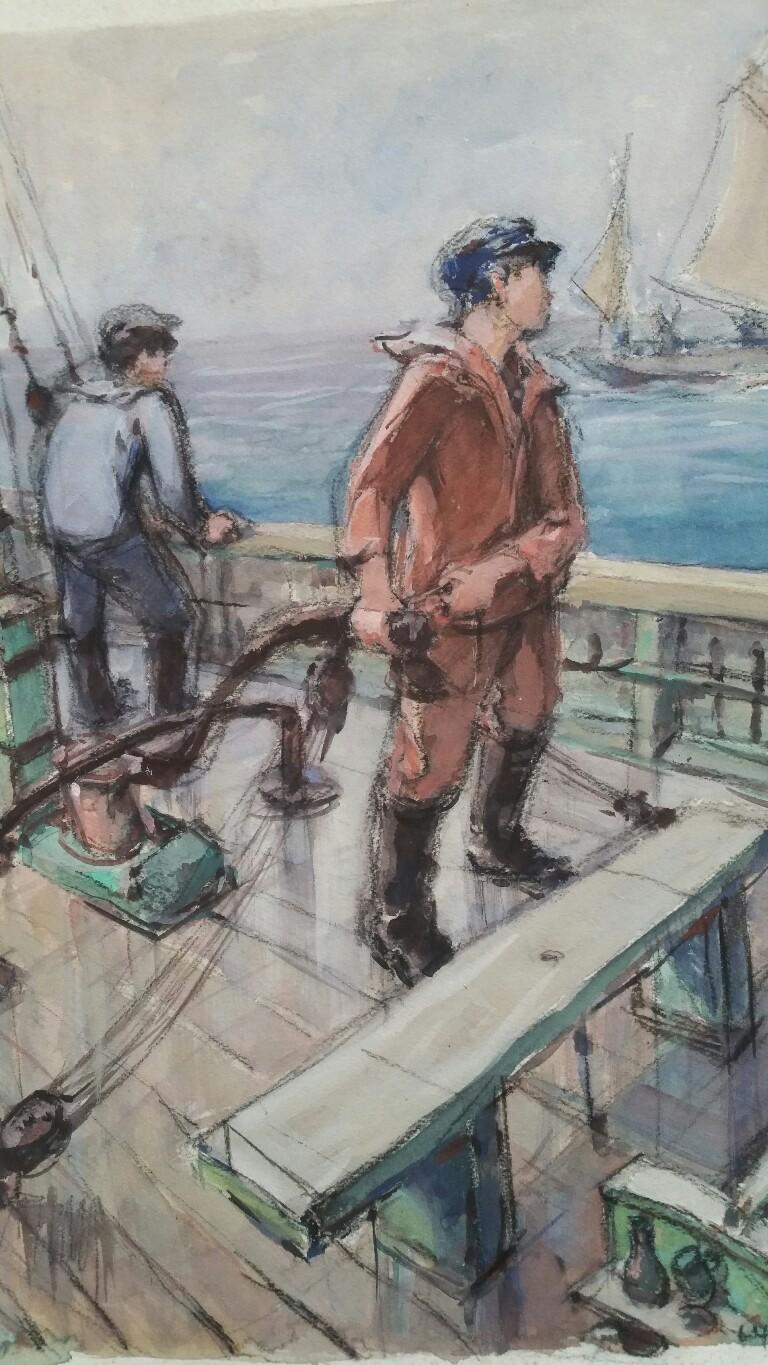 Henri Miloch Portrait Painting - French Watercolour Breton School Mid 20th Century Fishing Fleet