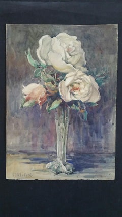 Acuarela francesa Ecole de Paris Mid 20th Century Rosas