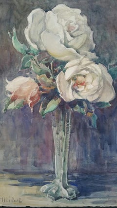 Französische Aquarell Ecole de Paris Rosen aus der Mitte des 20. Jahrhunderts