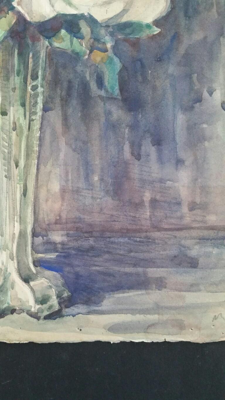 Aquarelle de l'École de Paris, milieu du 20e siècle, roses - Gris Still-Life par Henri Miloch