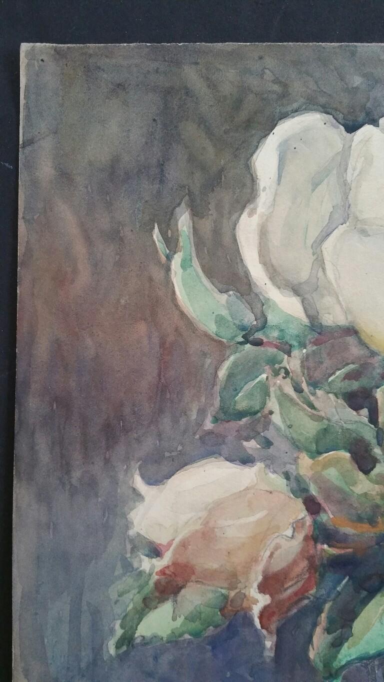 White Roses in a Glass Stem Vase
by Henri Miloch (1898-1979)
signed lower left 
watercolour painting on artist's paper, unframed

sheet: 13.5 x 9.75 inches

Very pretty still life painting by the highly regarded painter, Henri Miloch. Signed to the