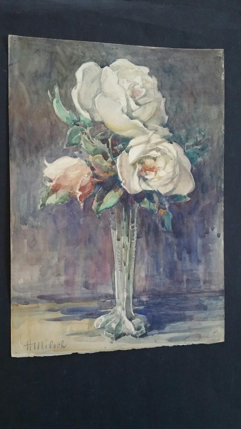 French Watercolour Ecole de Paris Mid 20th Century Roses  For Sale 3