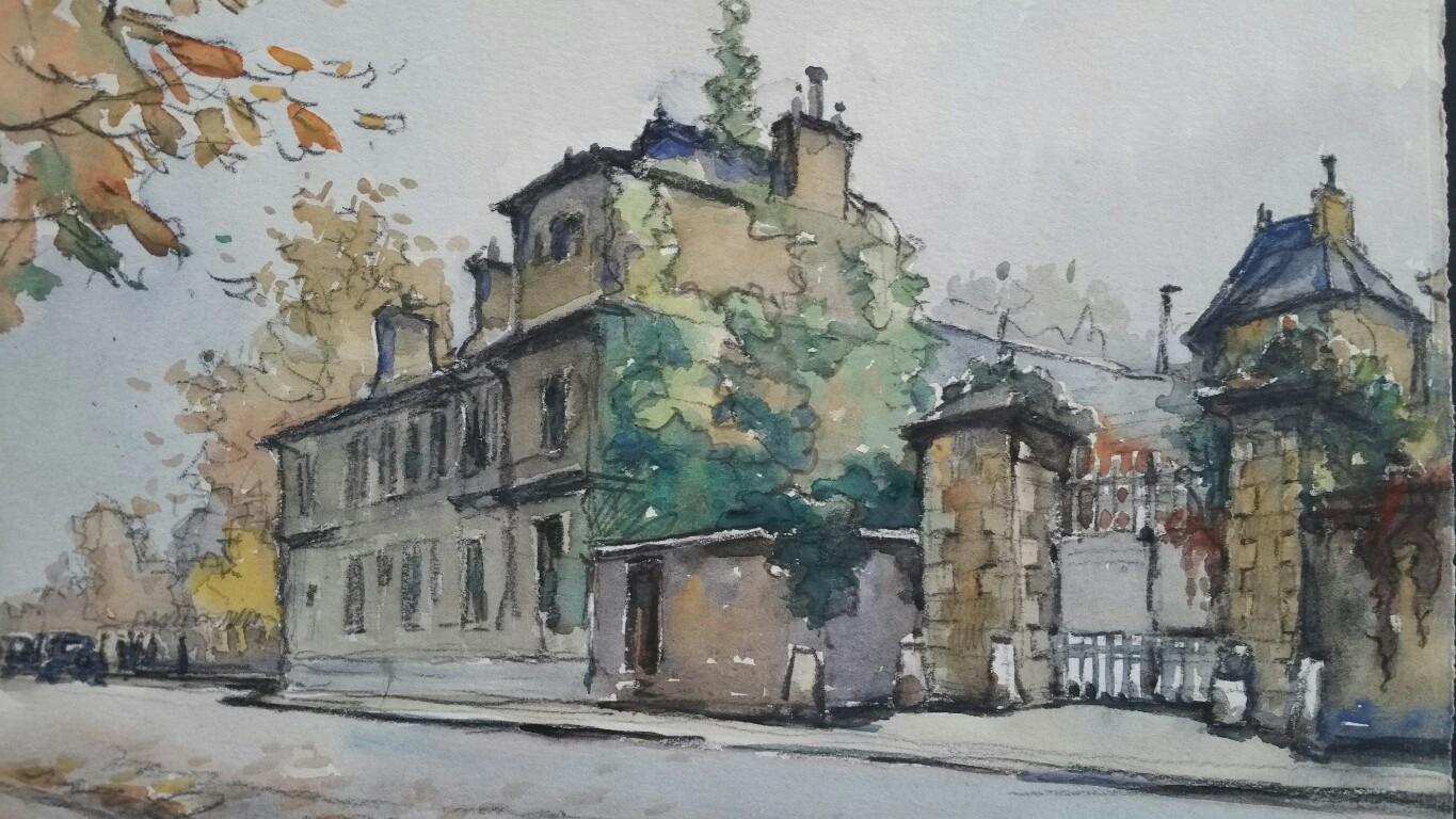 French Watercolour Ecole de Paris Mid 20th Century Neuilly Sur Seine