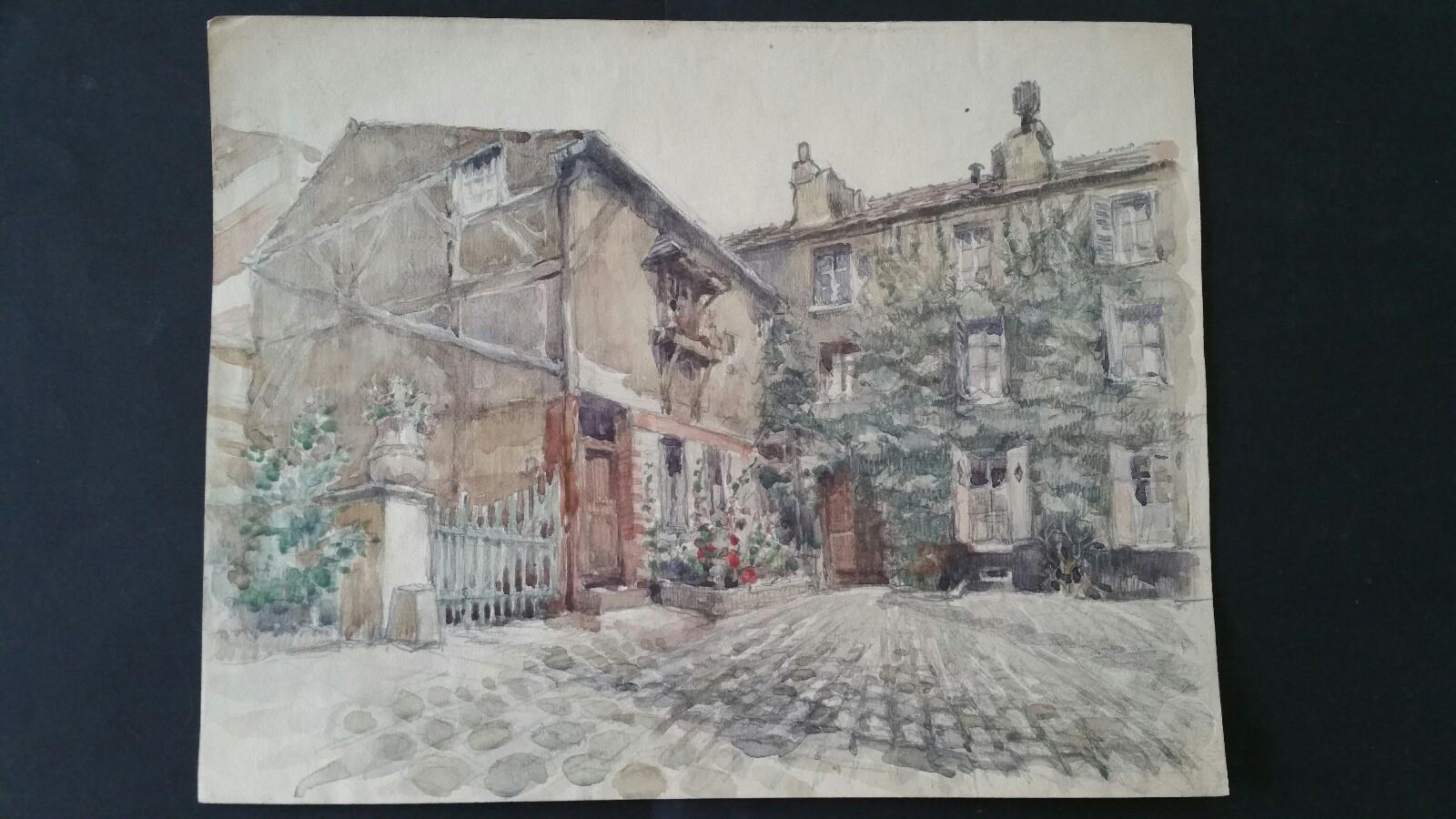 Ecole de Paris Mid 20th Century Paris: Atelier Studio French Watercolour  - Painting by Henri Miloch