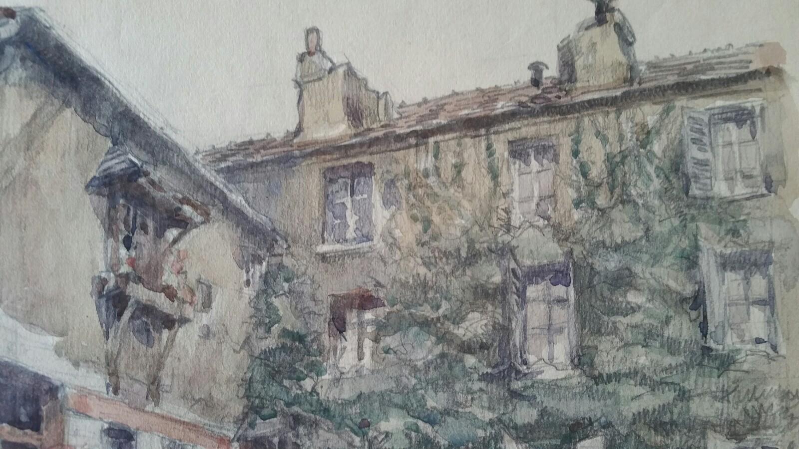 Ecole de Paris Mid 20th Century Paris: Atelier Studio French Watercolour  - Impressionist Painting by Henri Miloch
