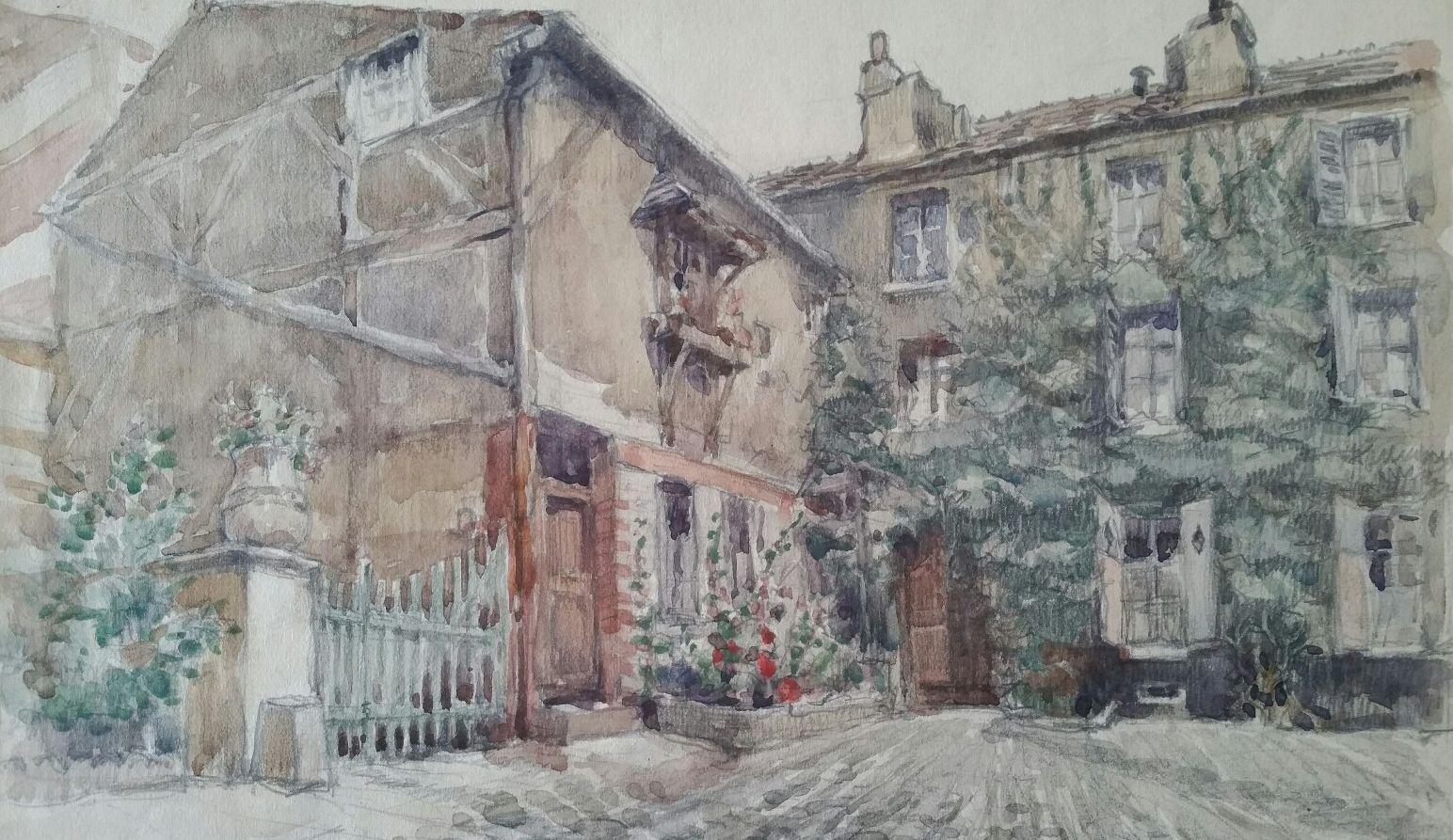 Henri Miloch Landscape Painting - Ecole de Paris Mid 20th Century Paris: Atelier Studio French Watercolour 