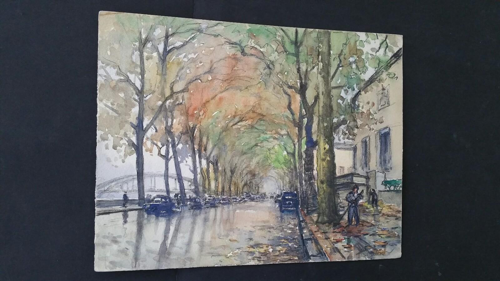 Mid 20th Century Paris Quai de New York River Seine - Impressionist Painting by Henri Miloch