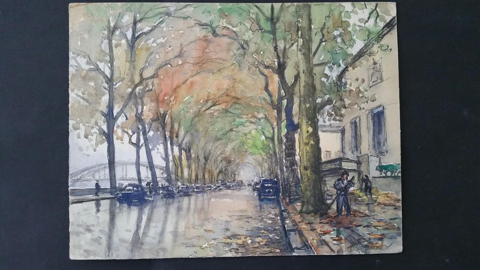 Mid 20th Century Paris Quai de New York River Seine - Painting by Henri Miloch