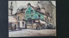 Parigi: Negozi colorati, acquerello impressionista, firmato, anni '40