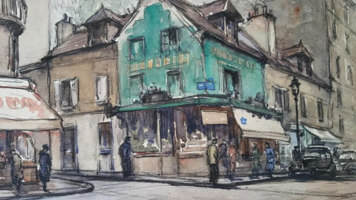 Henri Miloch Landscape Painting - Ecole de Paris Mid 20th Century Paris Shops