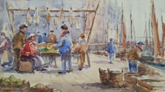 Mid 20th Century Impressionist Painting Ostend Belgium, Fish Market 