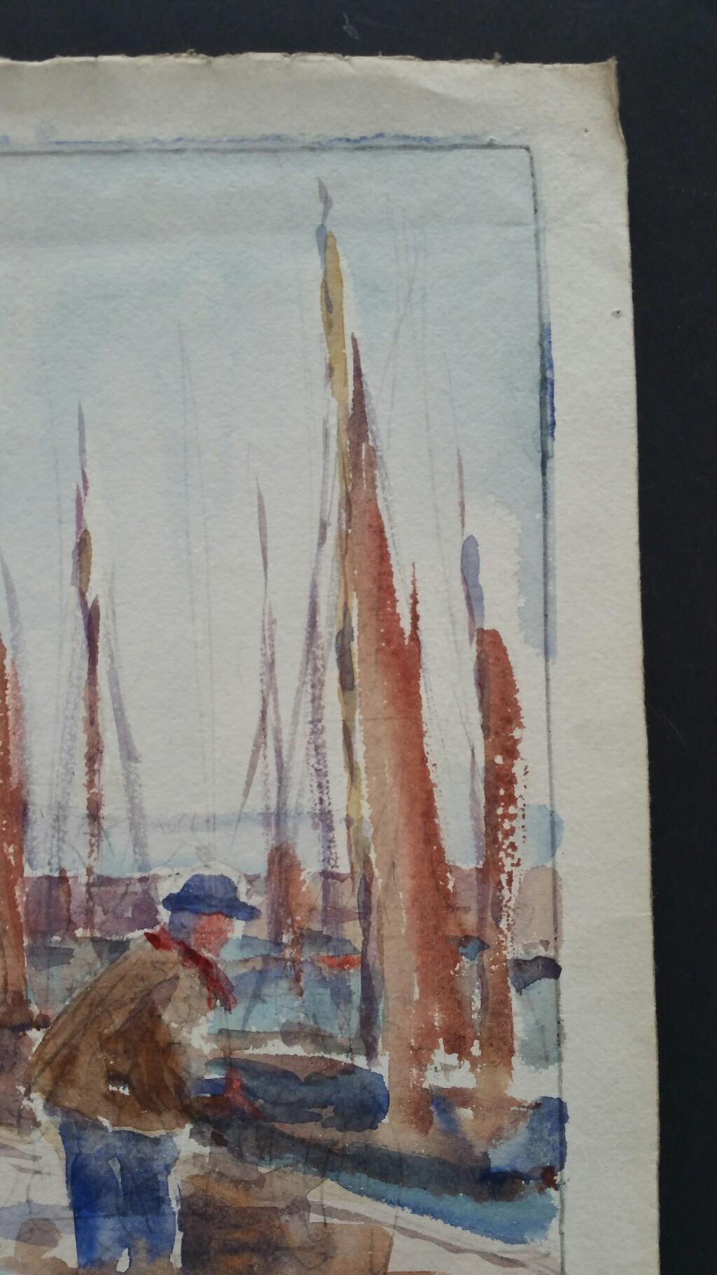 Mid 20th Century Impressionist Painting Ostend Belgium, Fish Market  1
