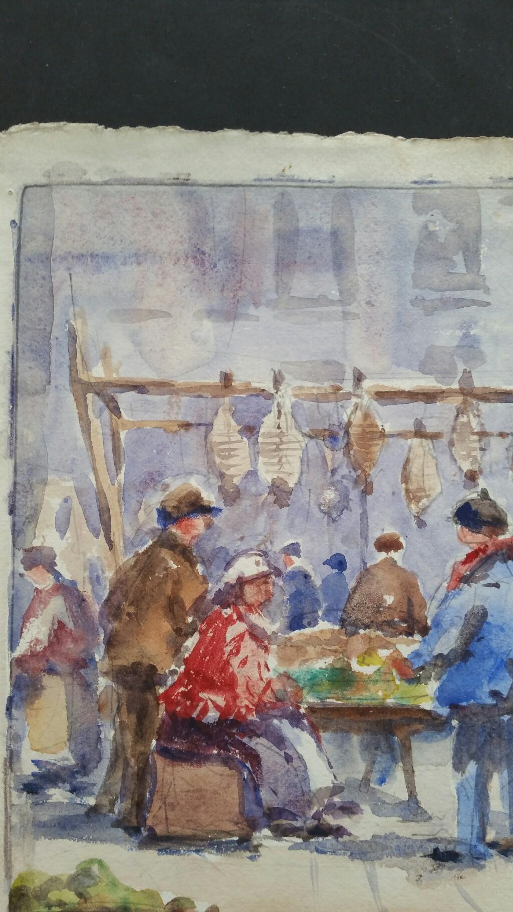 Mid 20th Century Impressionist Painting Ostend Belgium, Fish Market  3