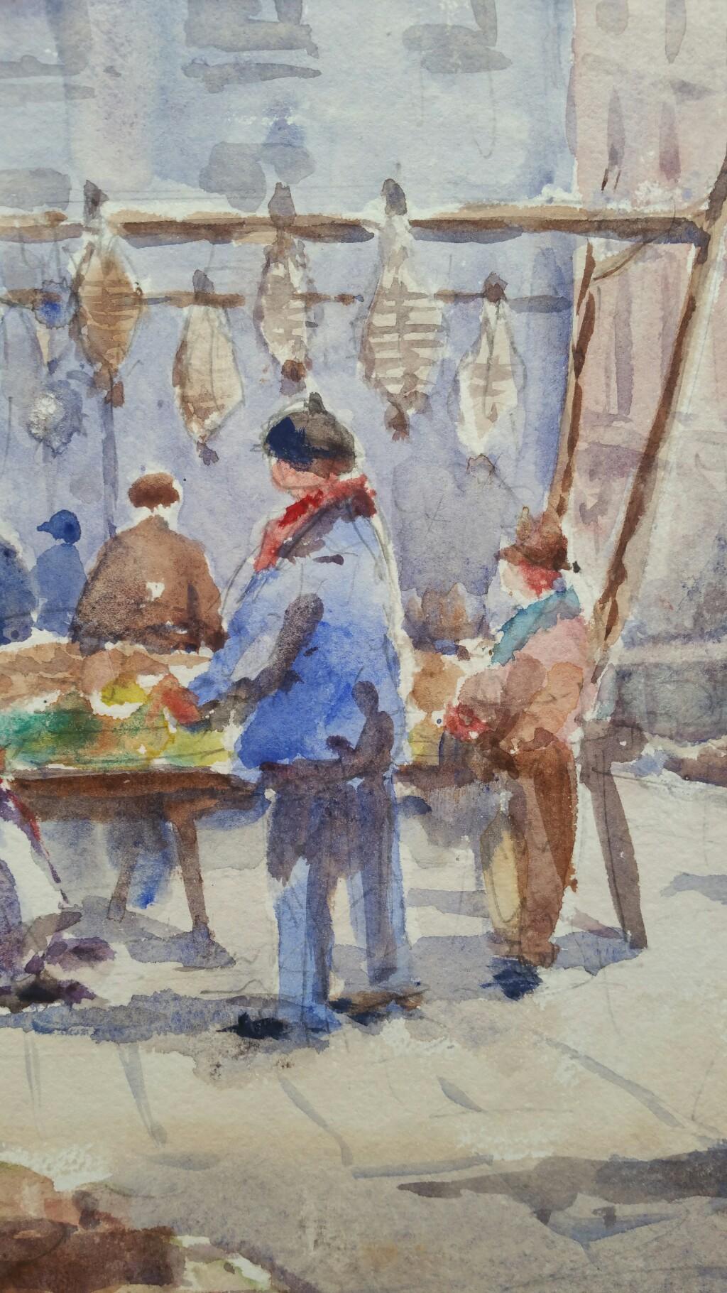 Mid 20th Century Impressionist Painting Ostend Belgium, Fish Market  4