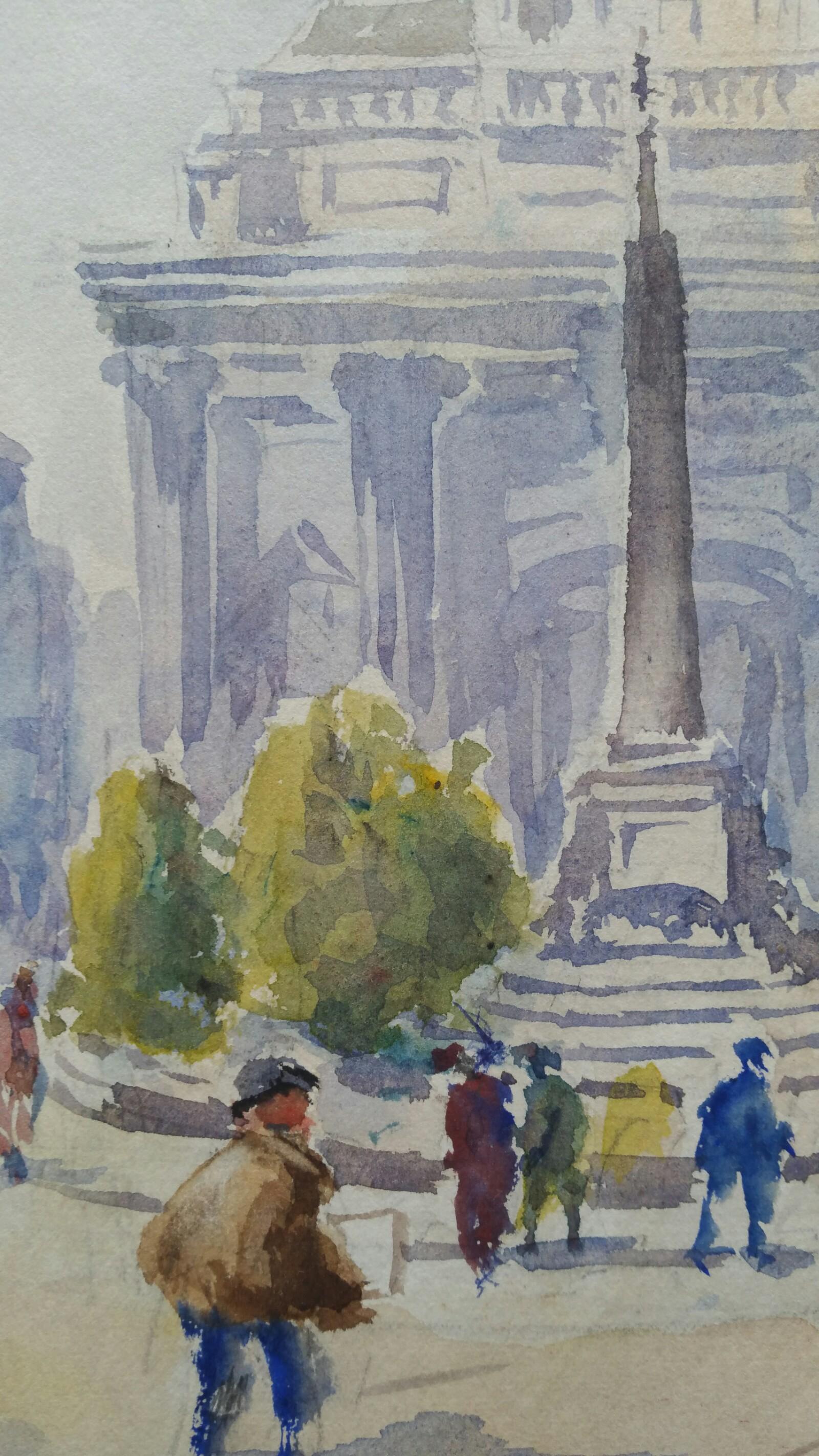 Brussels: Belgium. De Brouckere Square and the Jules Anspach Obelisk
by Leonard Machin Rowe (1880-1968)
signed lower left
watercolour painting on artist's paper, unframed

Sheet: 9.75 x 13.75 inches

Delightful painting by Leon. Rowe. It is