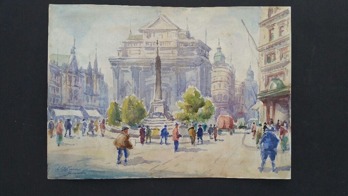 Impressionista della metà del XX secolo De Brouckere Bruxelles Belgio, - Art di Leonard Machin Rowe