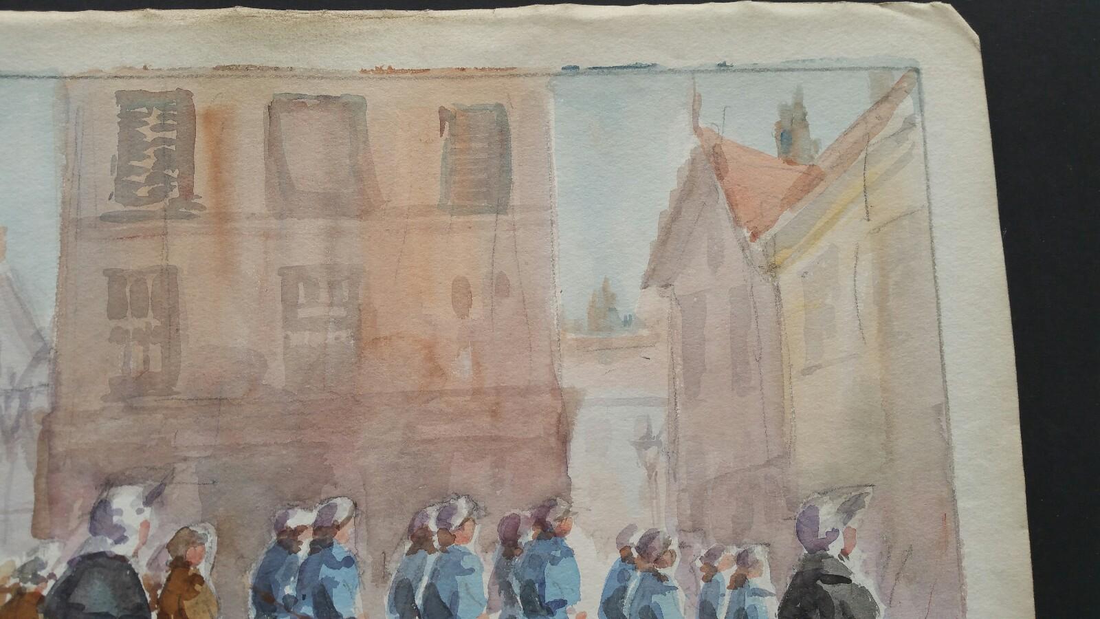 Luxembourg: Procession of Orphanage Children
by Leonard Machin Rowe (1880-1968)
signed lower left
watercolour painting on artist's paper, unframed

Image: 9.75 x 13.5 inches, sheet 11.25 x 15 inches 

Fascinating painting by Leon. Rowe. It is