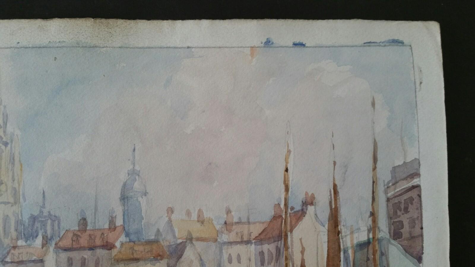 Mid 20th Century Antwerp Belgium, Port and Cathedral For Sale 1
