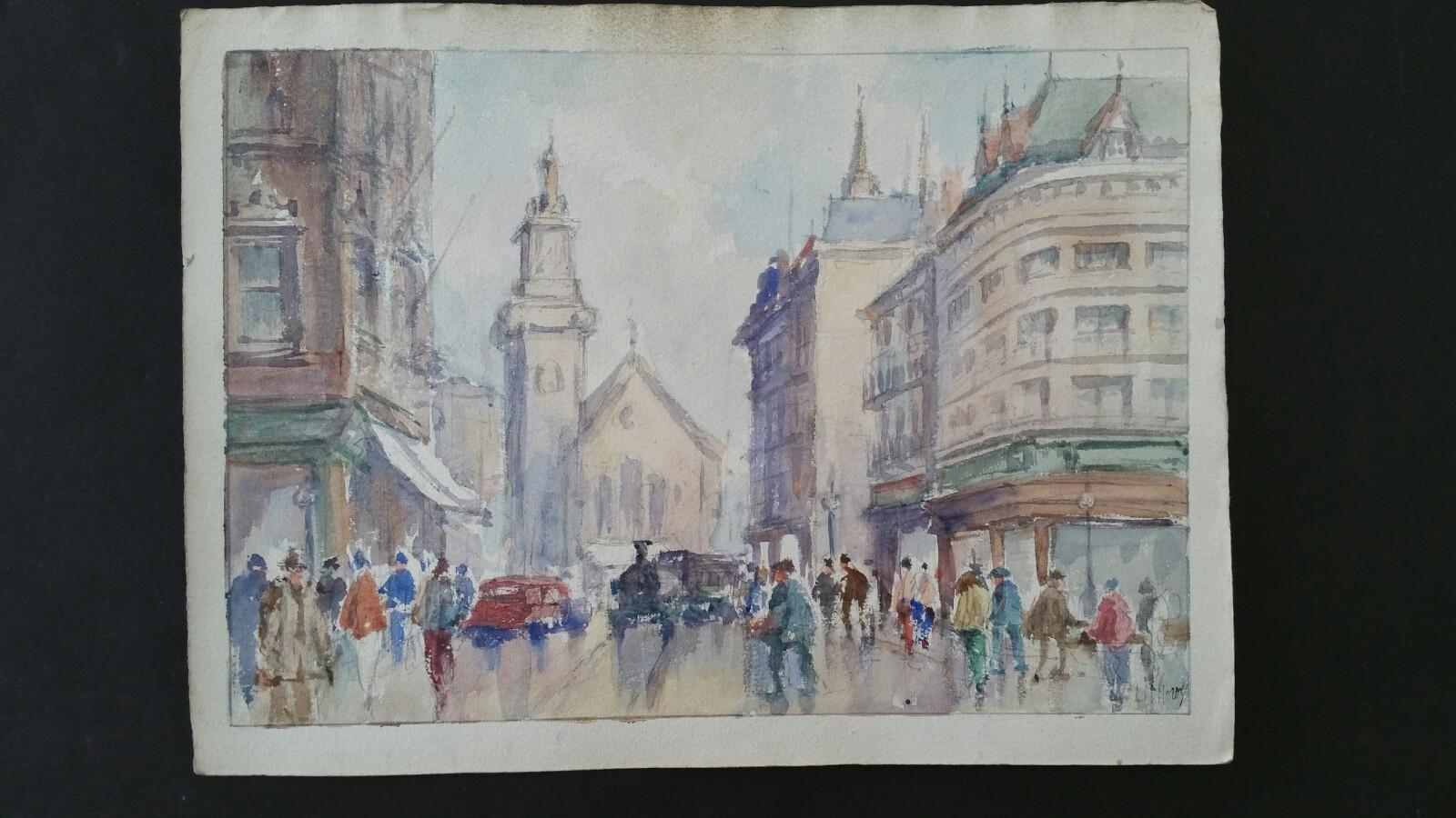 Mid 20th Century Luxembourg Place de la Gare - Art by Leonard Machin Rowe