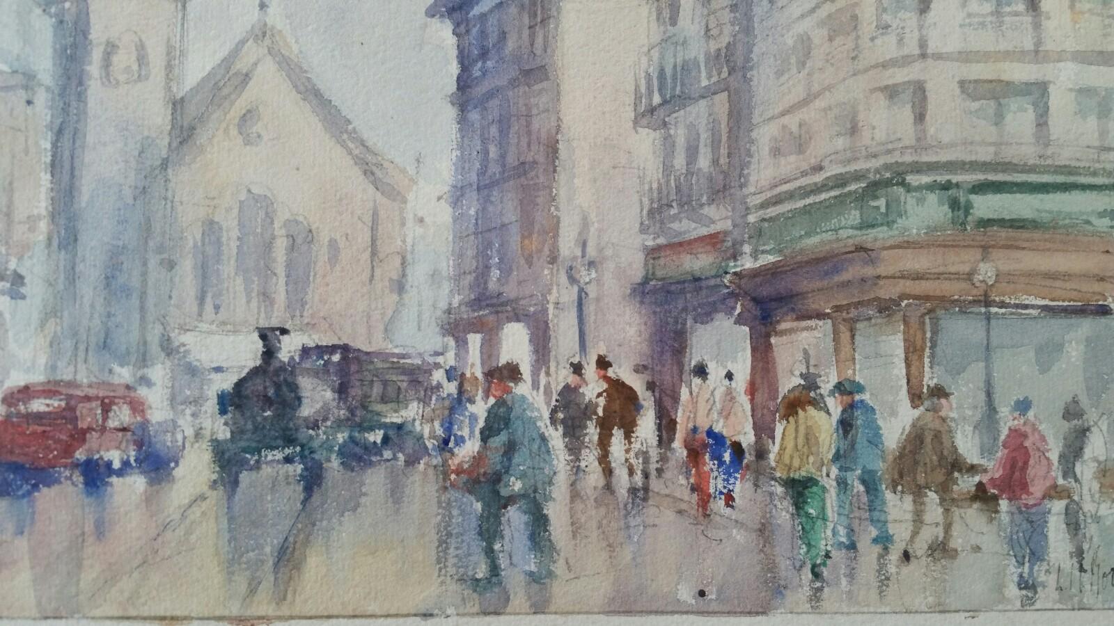 Metà del XX secolo Lussemburgo Place de la Gare - Art Impressionismo di Leonard Machin Rowe